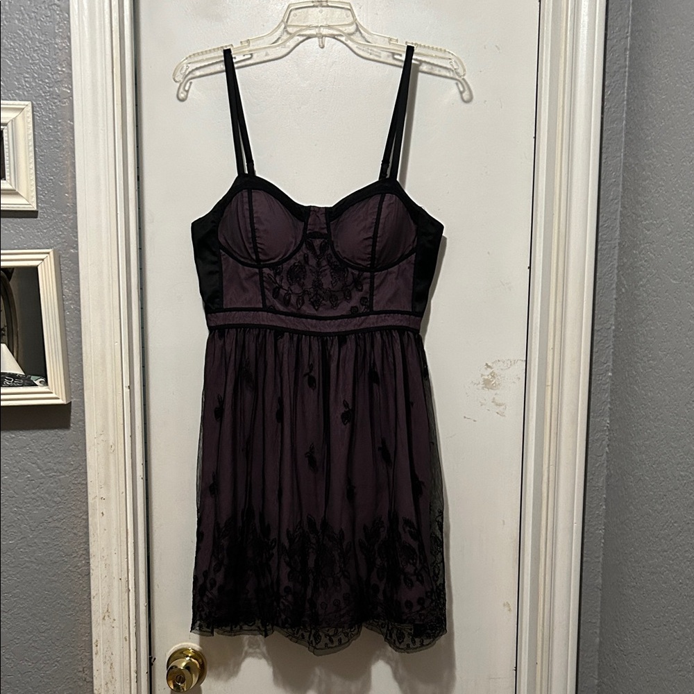 American Eagle Outfitters Black and Purple Lace Mini Dress M
